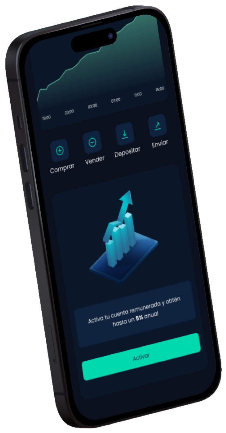 Onboarding de ganancias en Skipo con gráfico y botón para activar cuenta remunerada