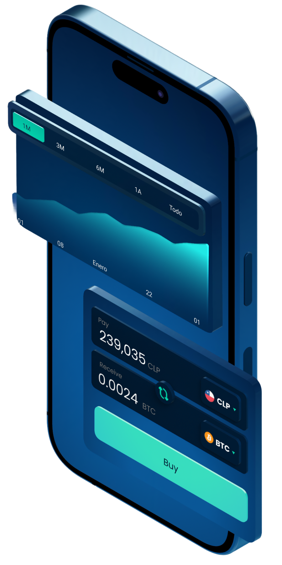 Captura de pantalla de la aplicación Skipo mostrando balance total y opciones de transacción