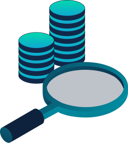 Illustration of stacks of coins next to a magnifying glass
