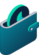 3D icon of a wallet with a coin