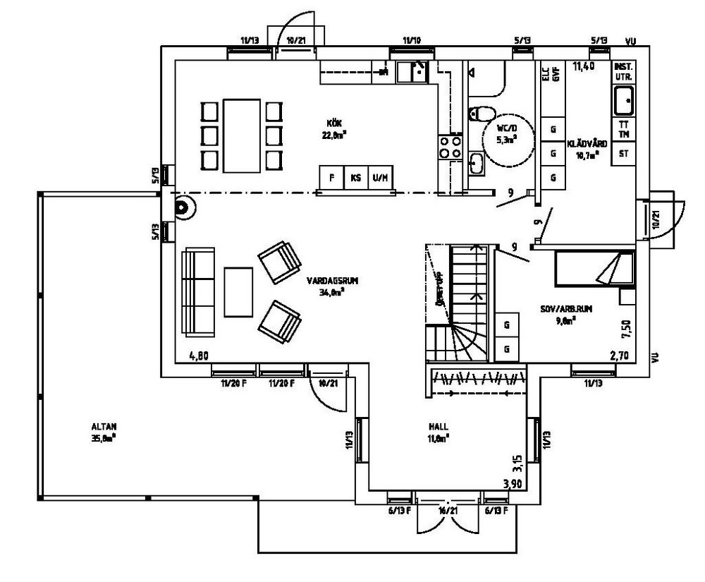 Villa Alsiö – planlösning entréplan