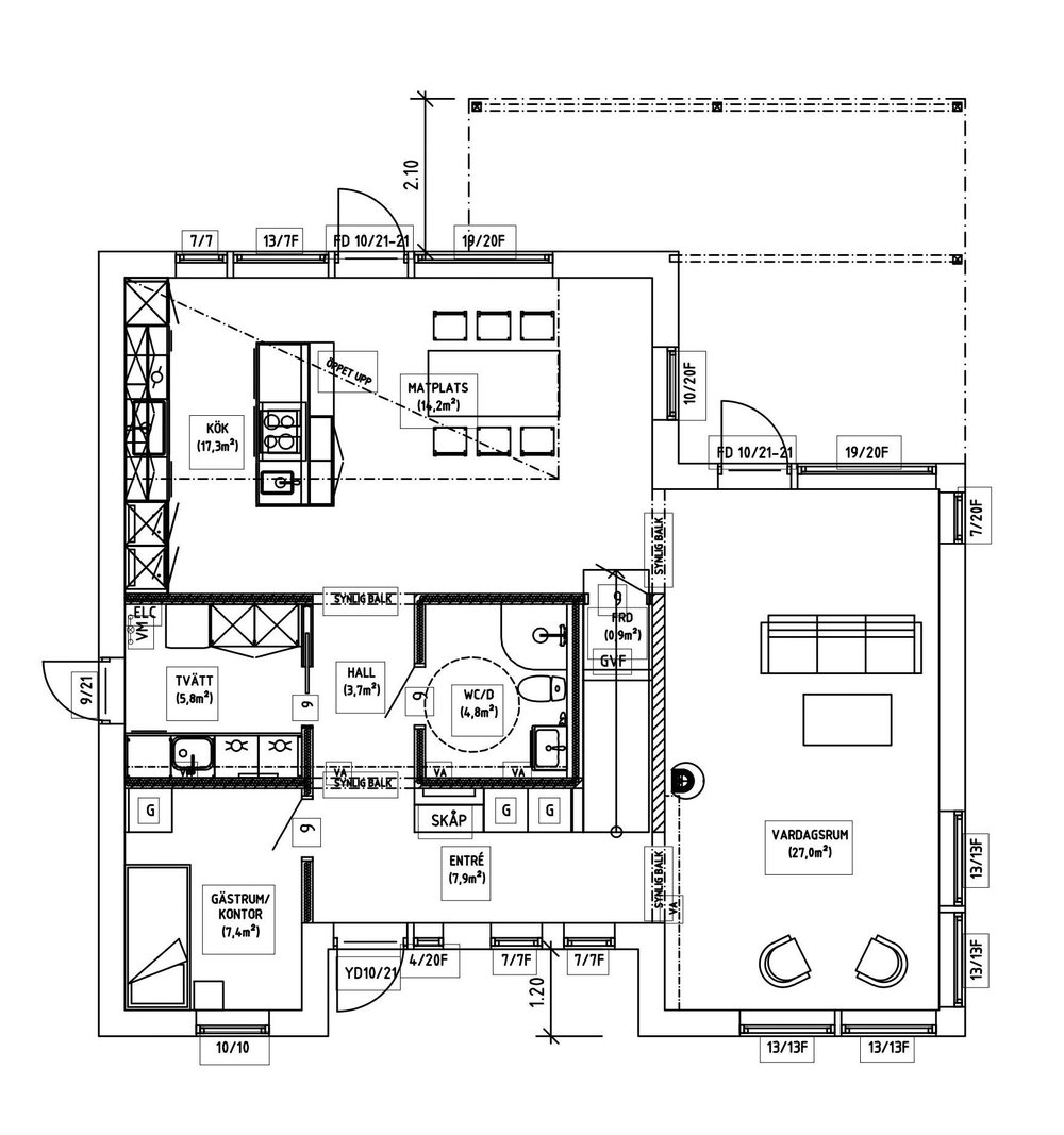 Villa Elofsson – planlösning våning 1