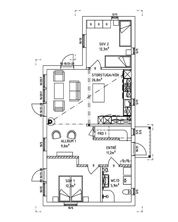 Villa Seglert fritidshus entréplan