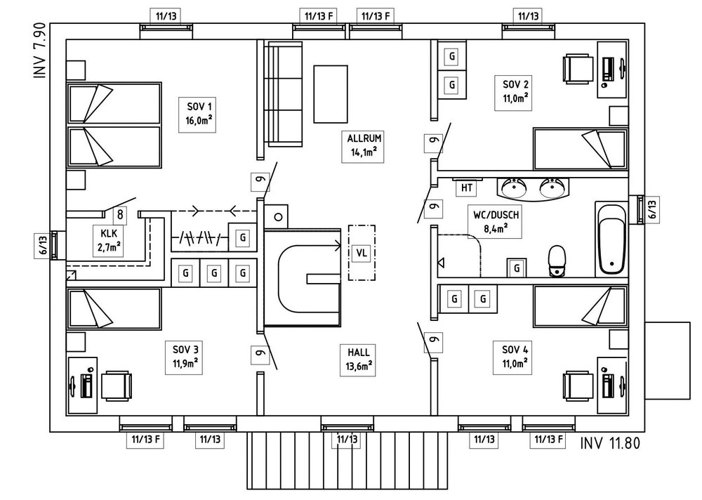 Villa Sandén – planlösning överplan