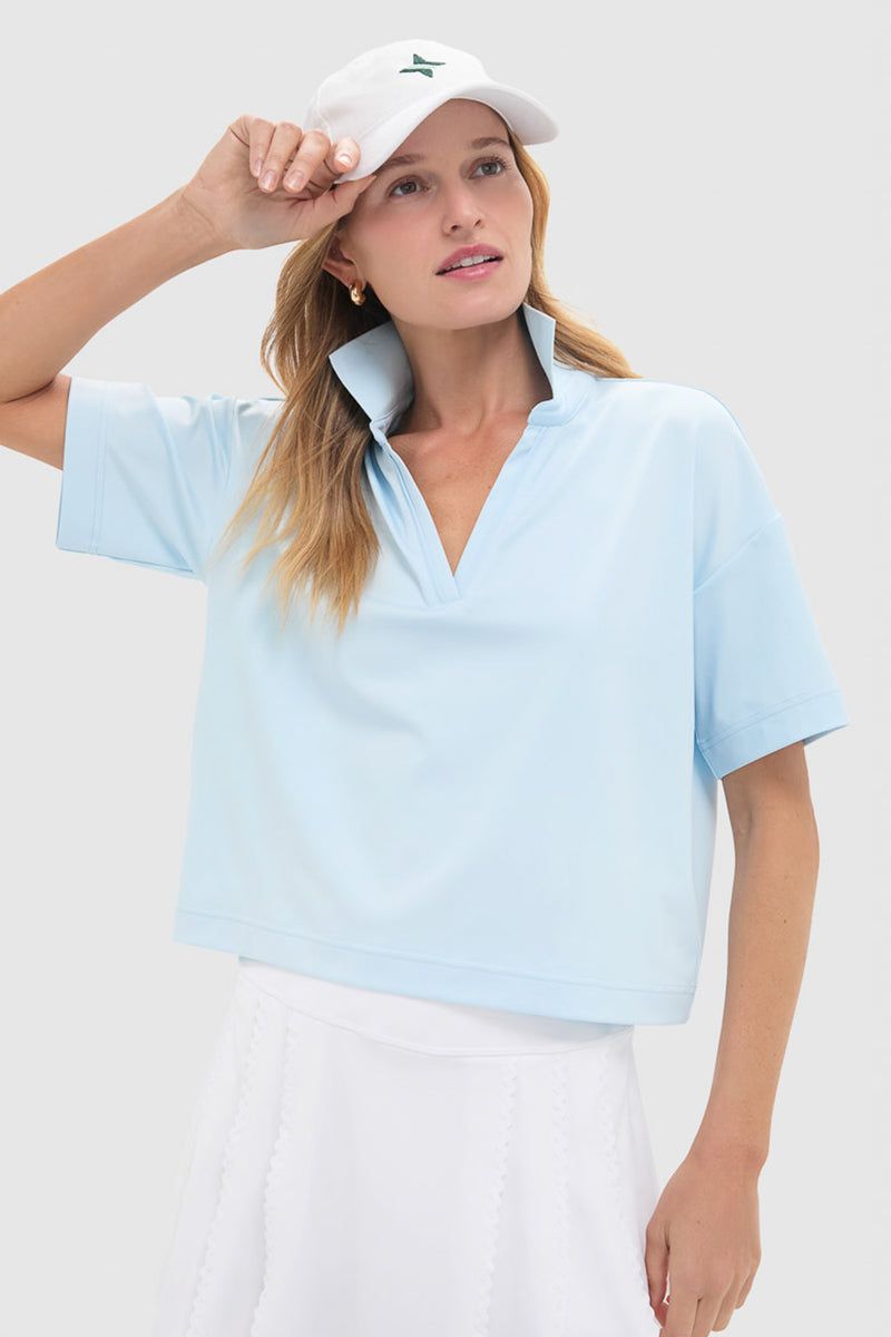 Tuckernuck White Performance Jersey Cropped Caroline Polo