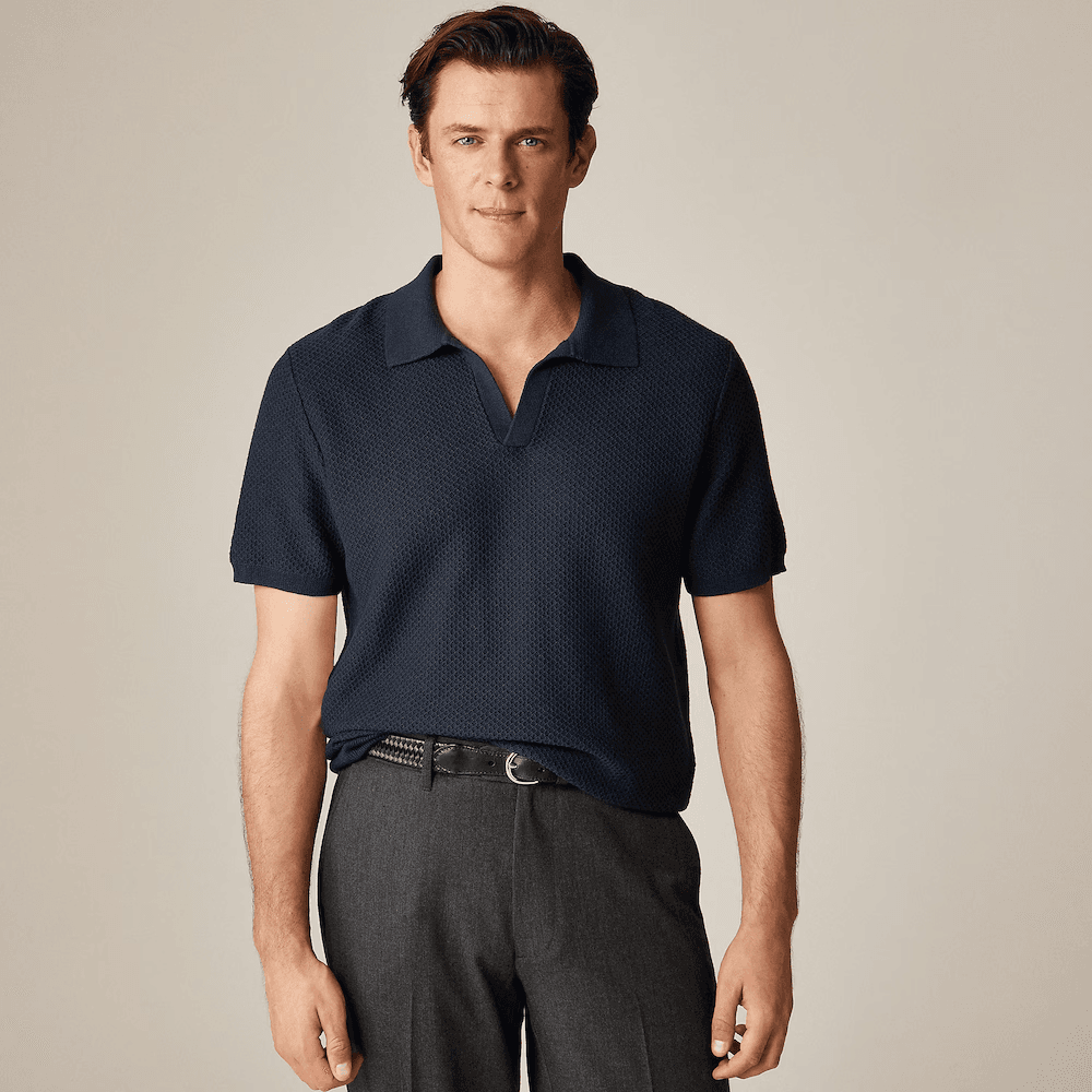 J.Crew Short-sleeve textured-stitch cotton johnny-collar sweater-polo