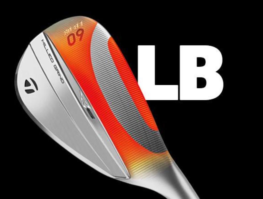 A silver golf club head with an orange insert, displaying '09' and 'LB' text.
