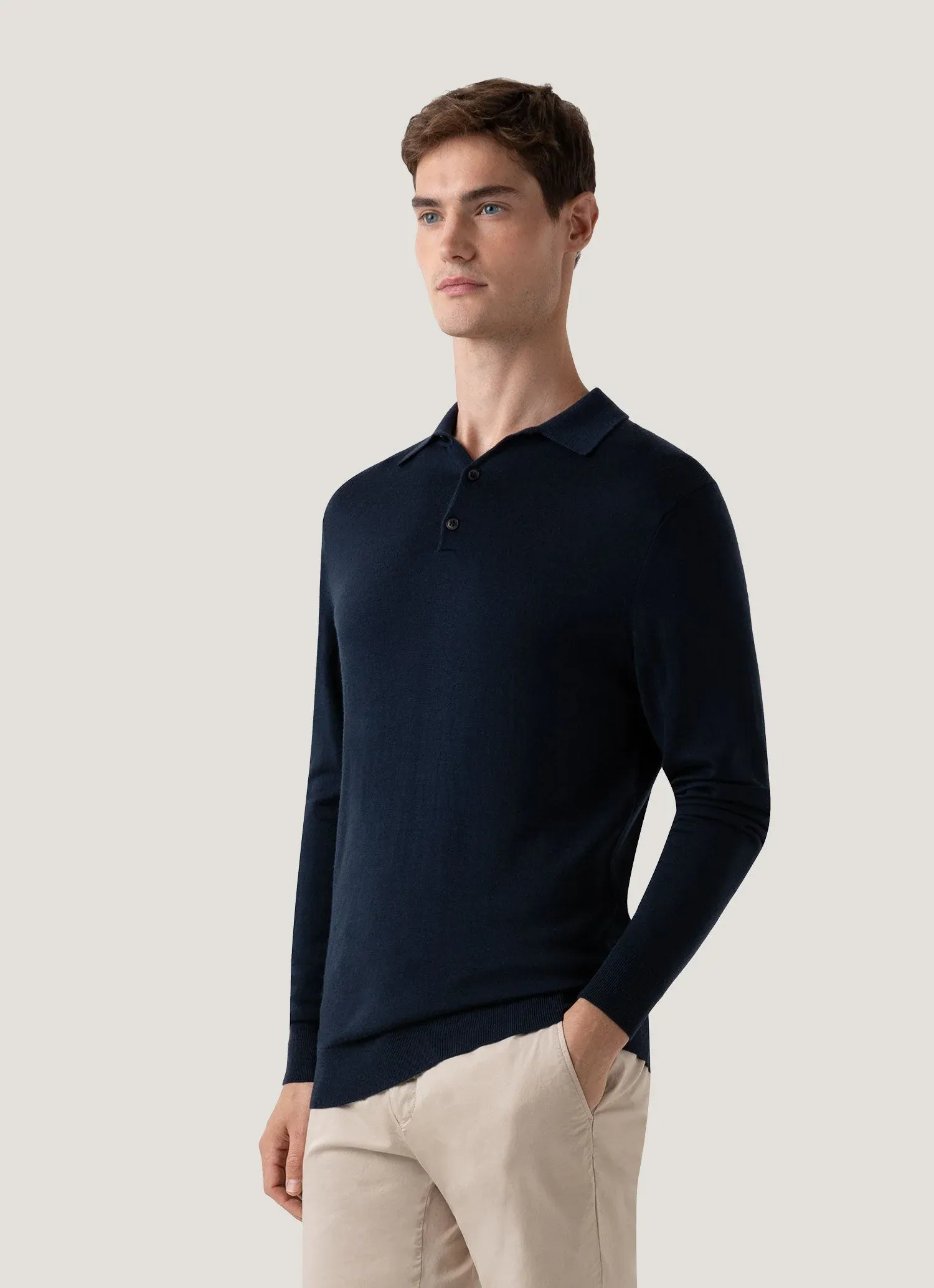 Sunspel Fine Merino Wool Polo Light Navy