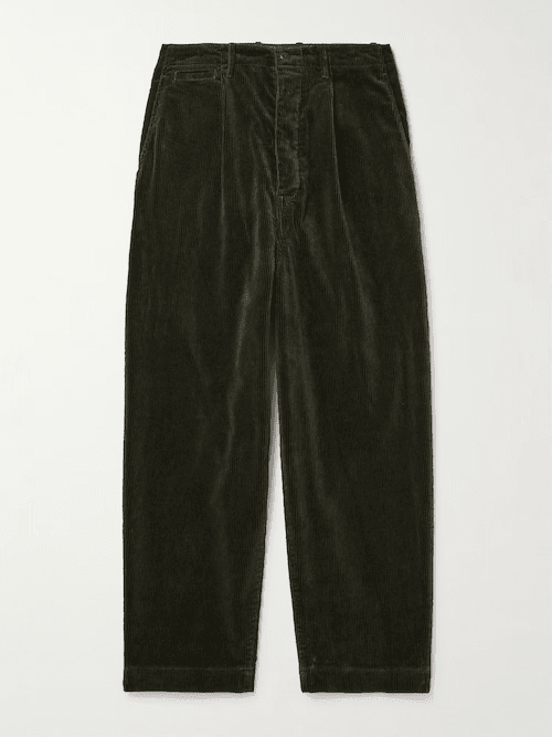 KAPITAL Wide-Leg Pleated Cotton-Corduroy Trousers