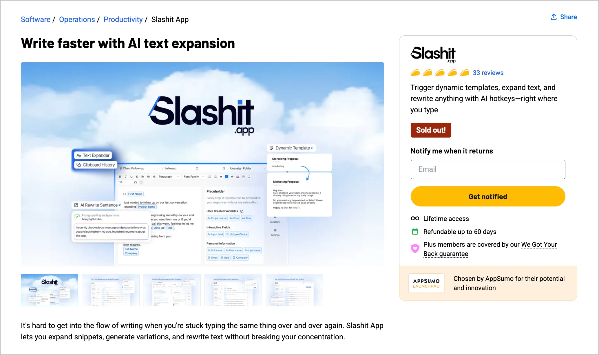 Slashit sold out on AppSumo