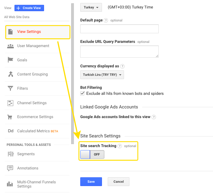Google Analytics Siteiçi Arama Modülü