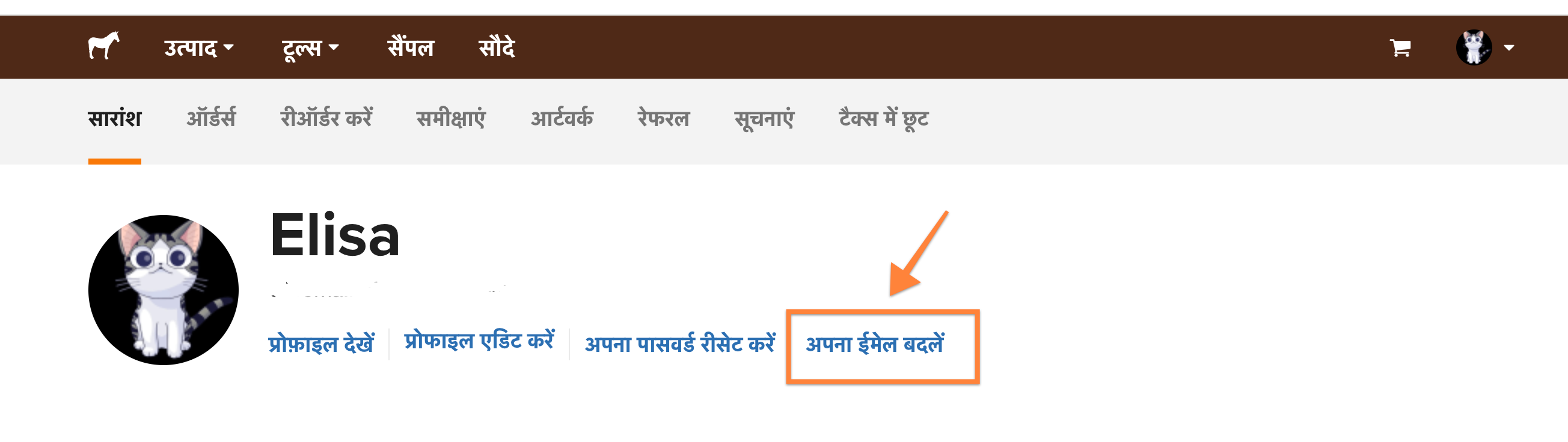 स्क्रीनशॉट जहां आप अपना ईमेल पता बदल सकते हैं