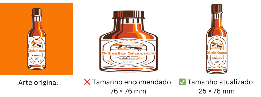 exemplo de como arte de mule sauce pode ficar distorcida quando aprovada num tamanho desproporcionado