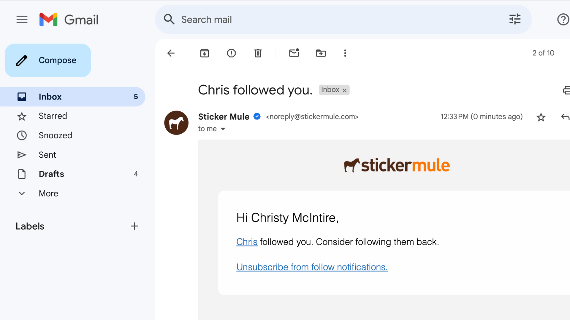 Store email notifications