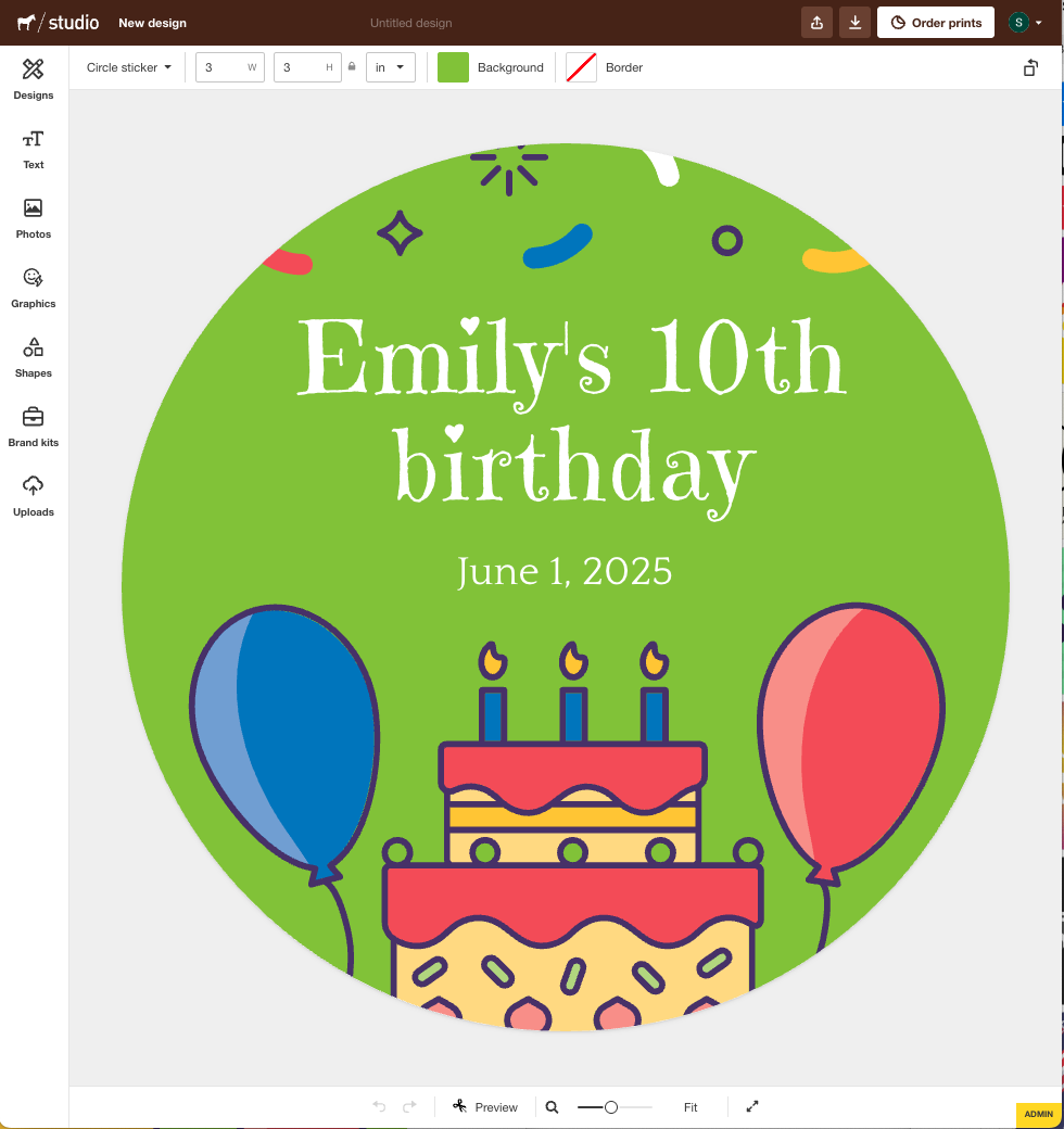 Editando plantilla de sticker de cumpleaños