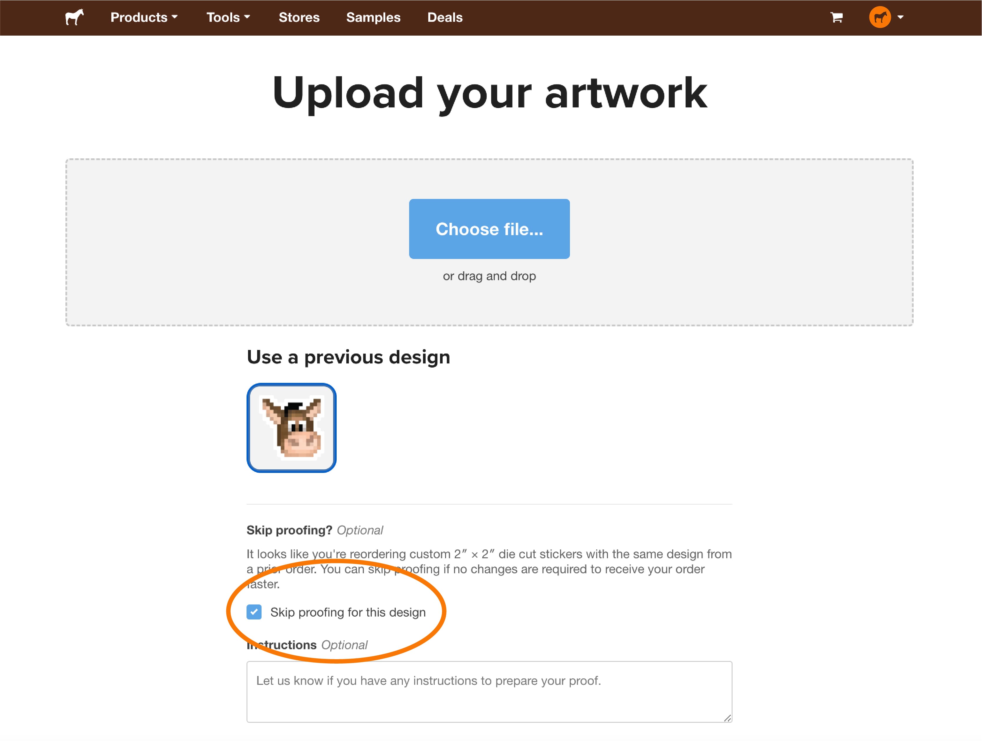 Upload option of Sticker Mule during the order process for custom stickers, with the option to auto-approve the stickers and save time.