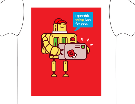 T-shirt design on a red background in Adobe Illustrator with white elements