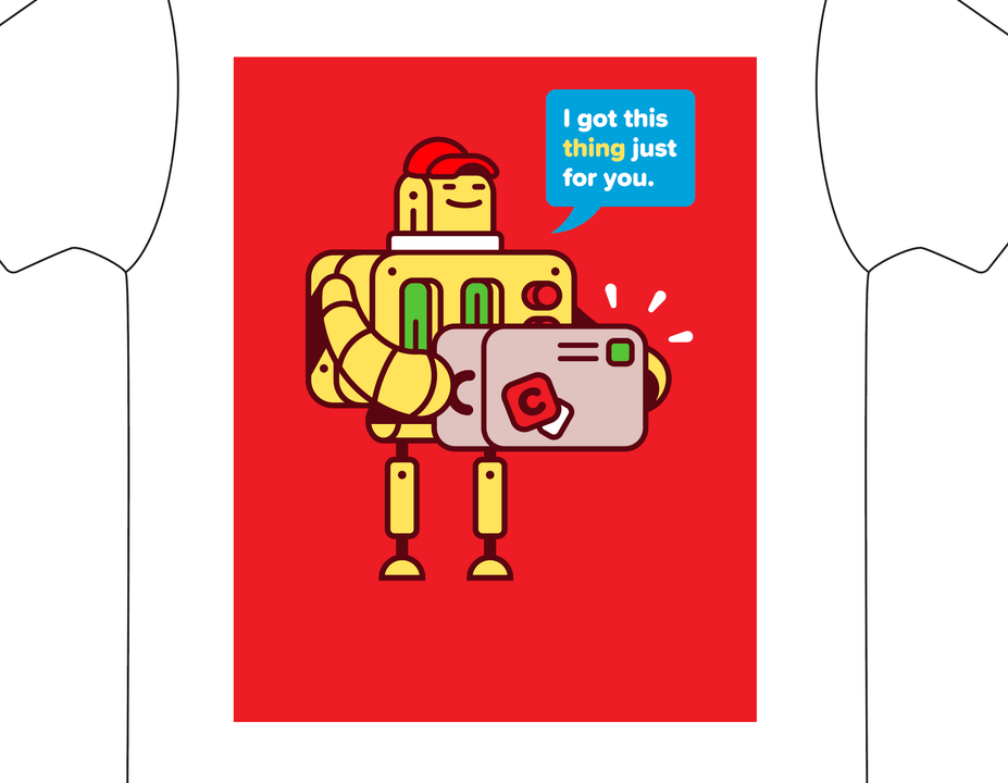 T-shirt design on a red background in Adobe Illustrator with white elements