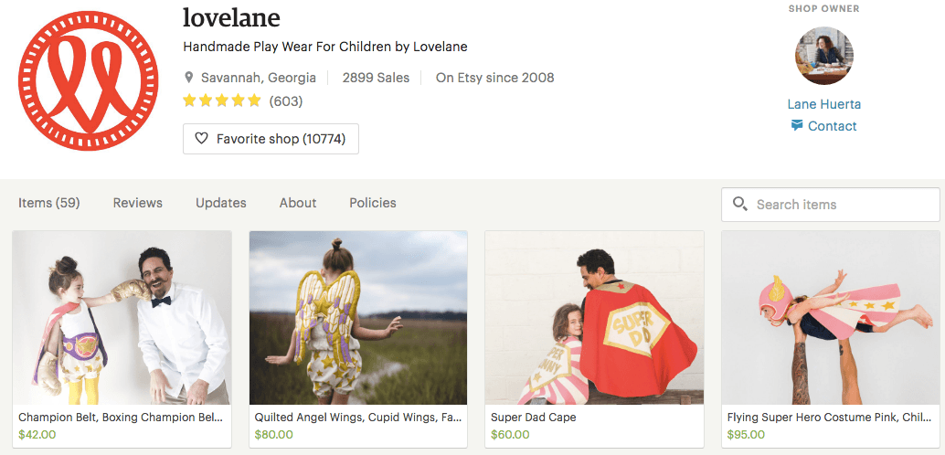 lovelane etsy page