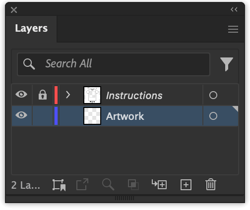 Layers panel from Adobe Illustrator, showing the Instructions and Artwork layers.