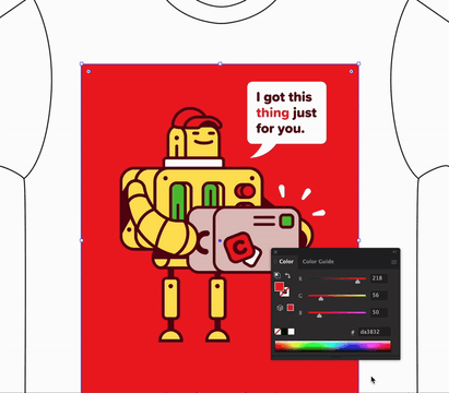Changing background colors of a t-shirt to see how this will impact the design