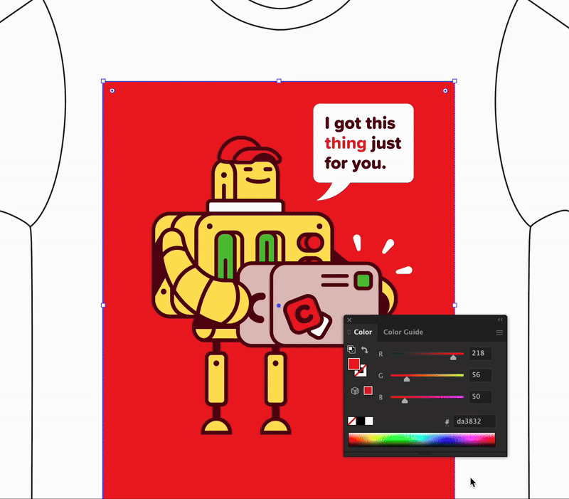 Changing background colors of a t-shirt to see how this will impact the design