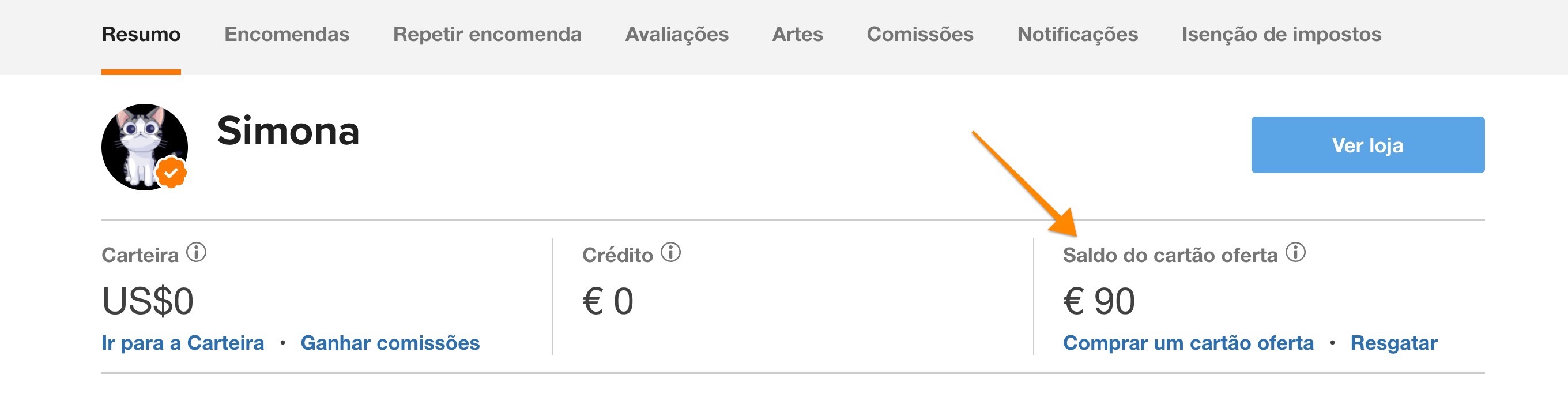o saldo dos cartões de oferta podem ser encontrados no resumo da sua conta