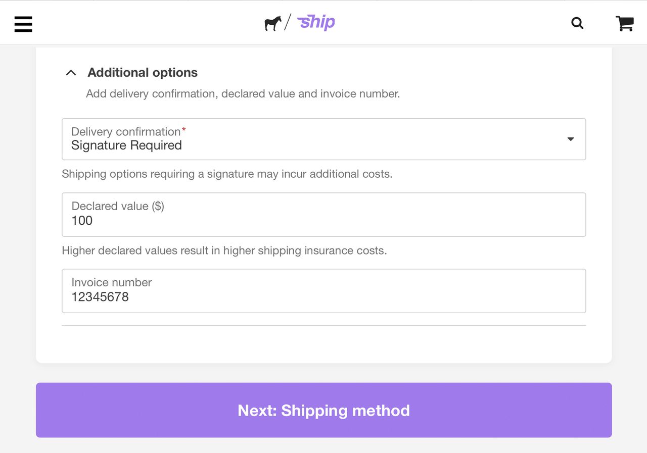 opções adicionais para o envio ups da sticker mule