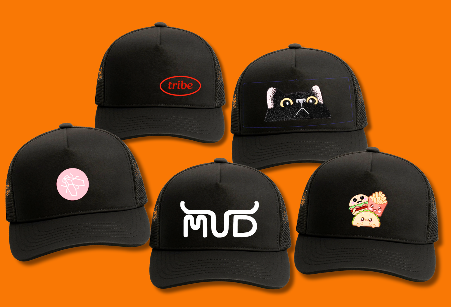 casquettes personnalisées avec différentes tailles et emplacements d'impression