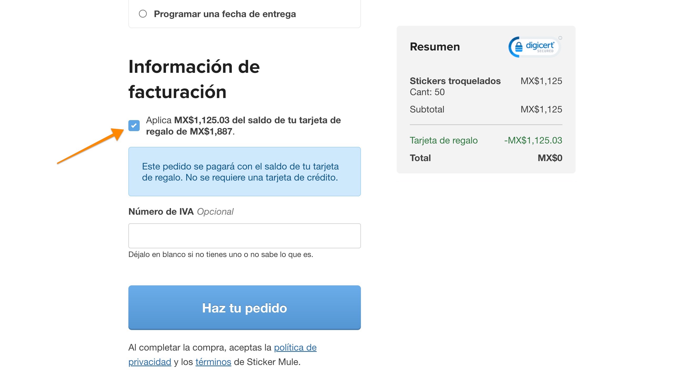 los saldos de las tarjetas de regalo pueden utilizarse al pagar