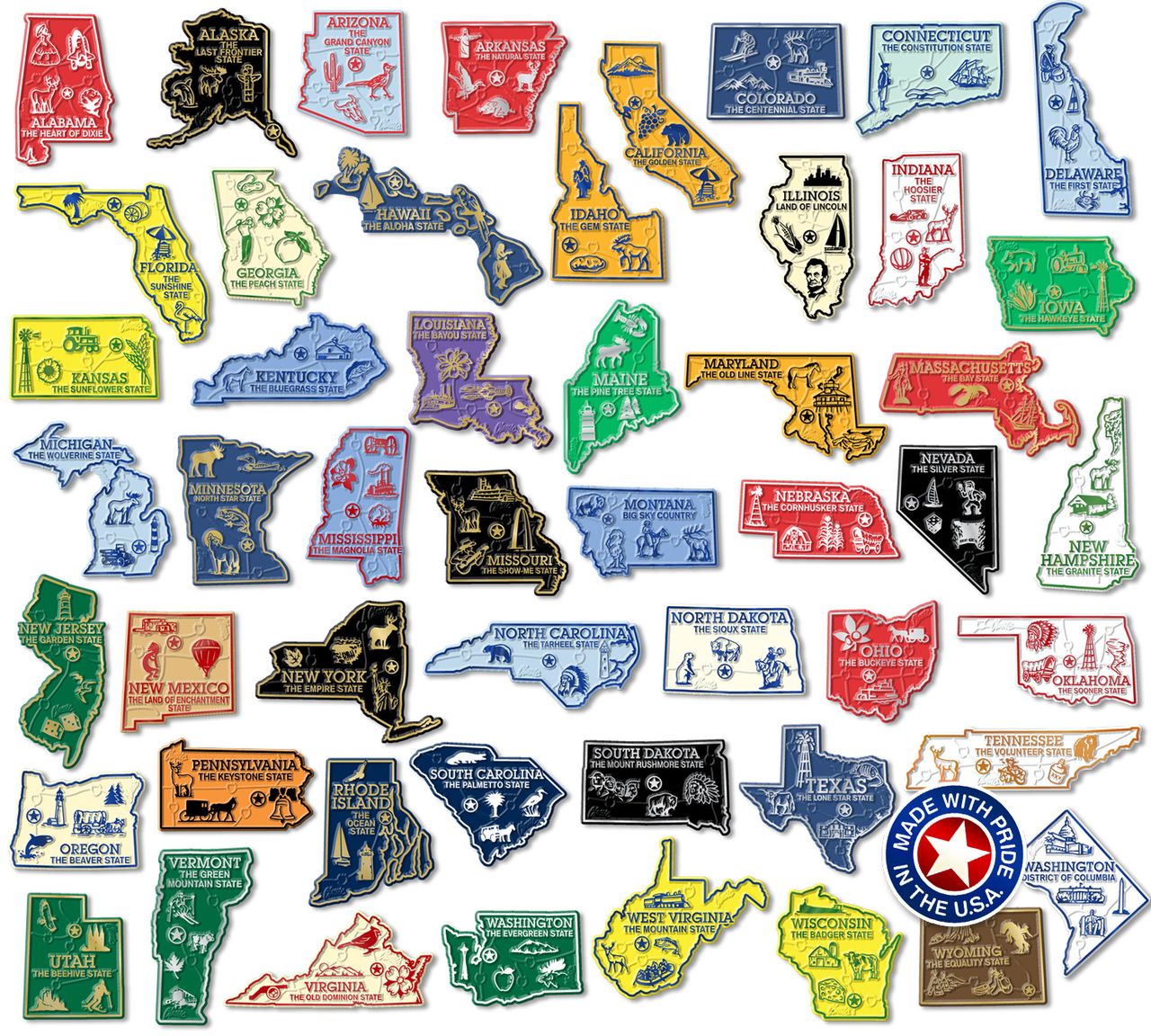 Un set de imanes metálicos en forma de estado de Classic Magnets