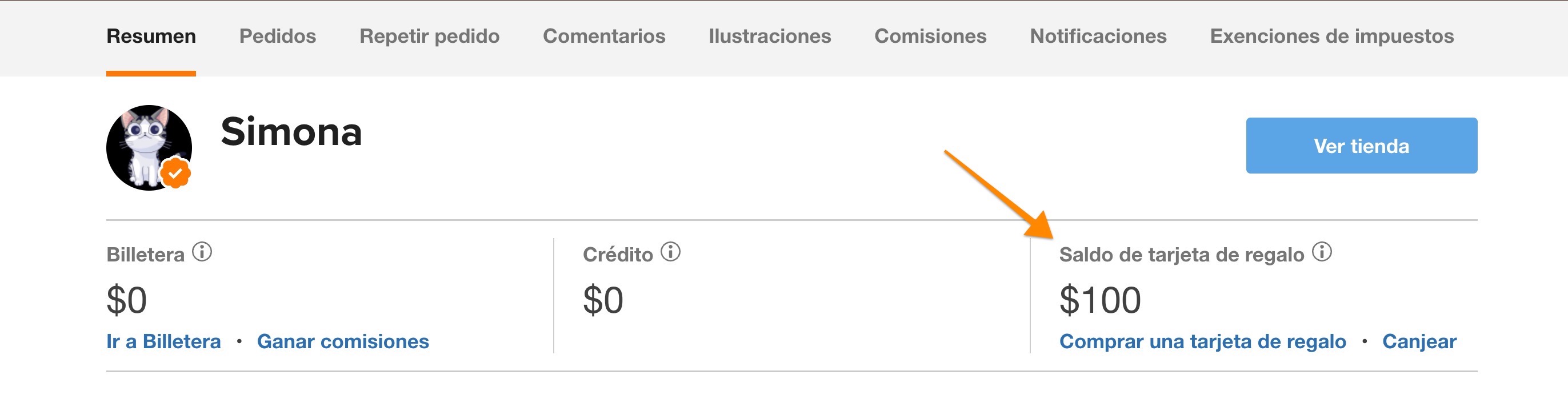 los saldos de las tarjetas de regalo pueden consultarse en el resumen de tu cuenta