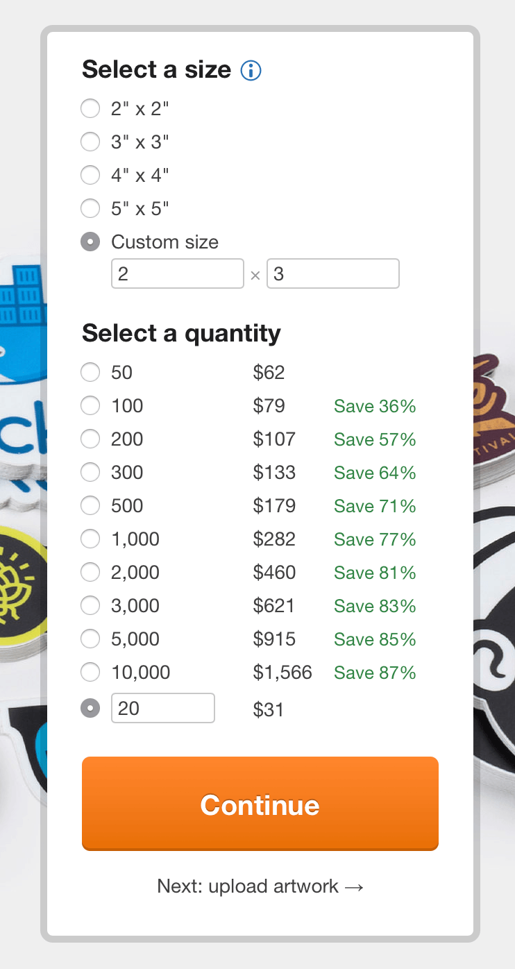 VSCO stickers select size quantity