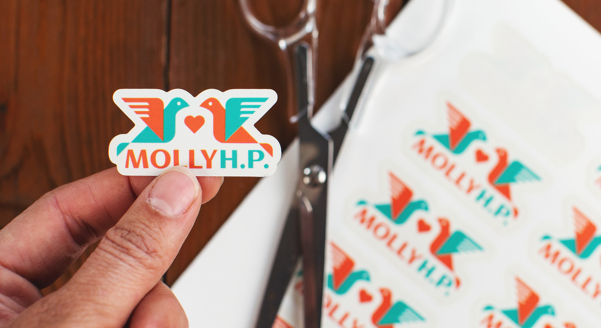 Showing a small custom name sticker for molly