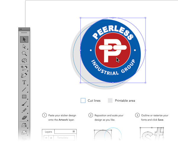 Hard hat stickers template opened in vector illustration editing application