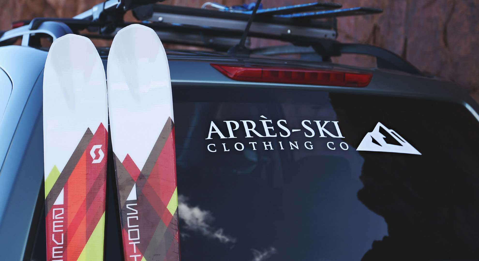 Custom rear window decal for ski clothing