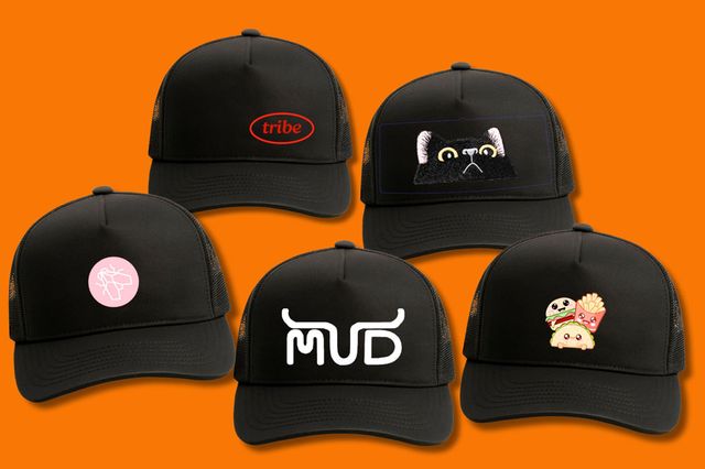 custom hats with various print sizes and locations