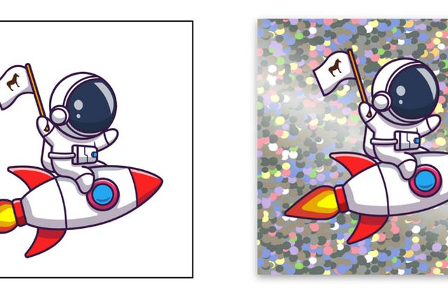 side by side comparison showing glitter sticker material