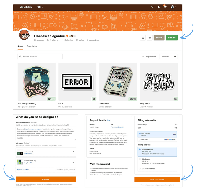screenshot of how to request a design service