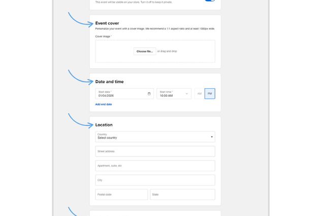 screenshot of how to create an event