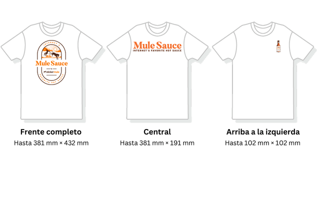 comparación visual de diferentes áreas de impresión en playeras personalizadas