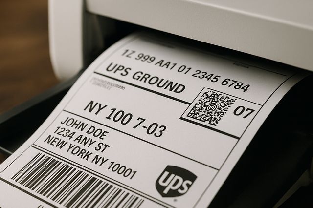 UPS shipping label being printed at home