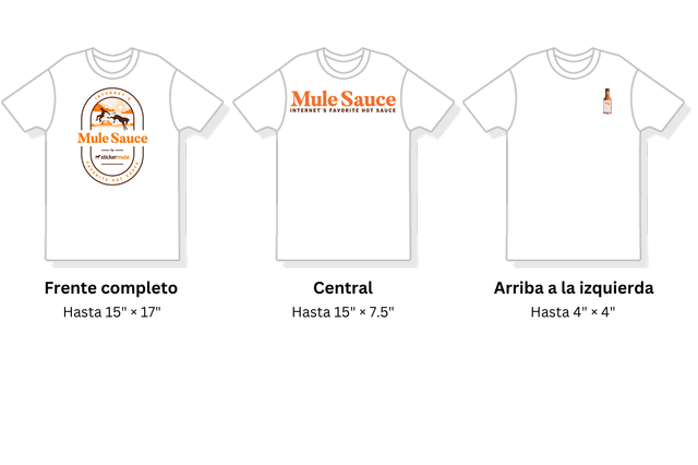 comparación visual de diferentes áreas de impresión en camisetas personalizadas