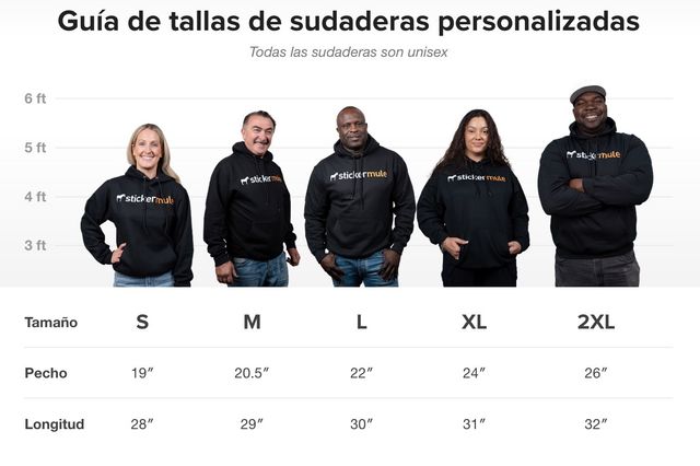 Guía de tallas de sudaderas personalizadas