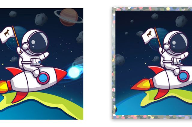 side by side comparison showing a glitter sticker border
