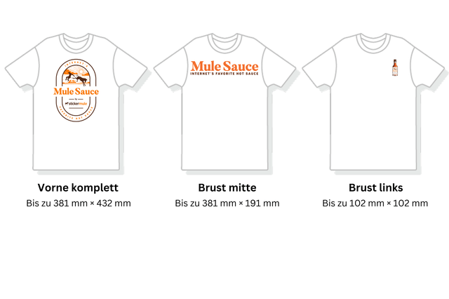 visueller Vergleich der verschiedenen Druckbereiche auf personalisierten T-Shirts