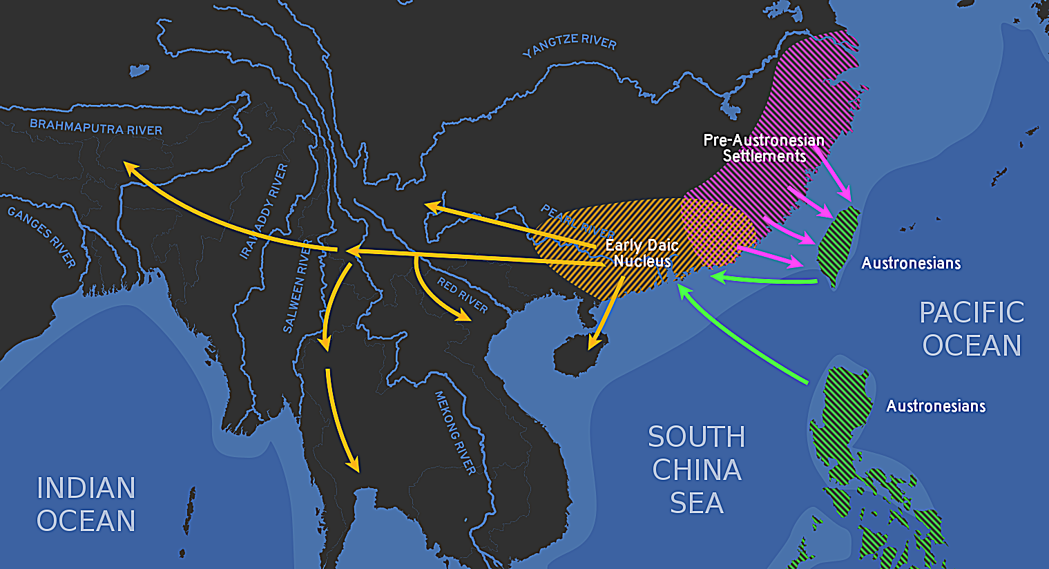 Proposed genesis of Daic languages and their relation with Austronesian languages (Blench, 2018)[12]