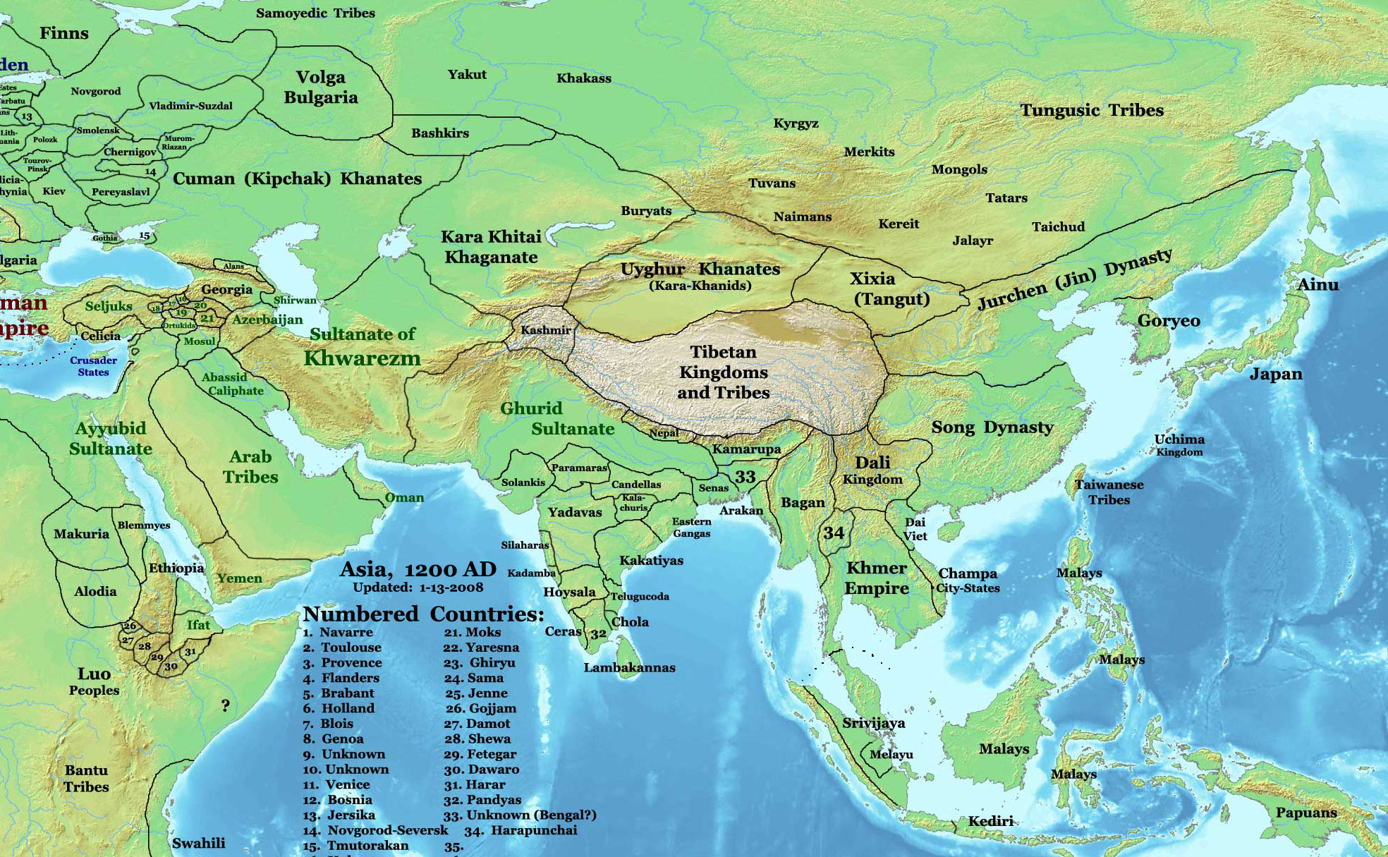Map of Asia in 1200 CE. Paramara kingdom is shown in central India.[1]