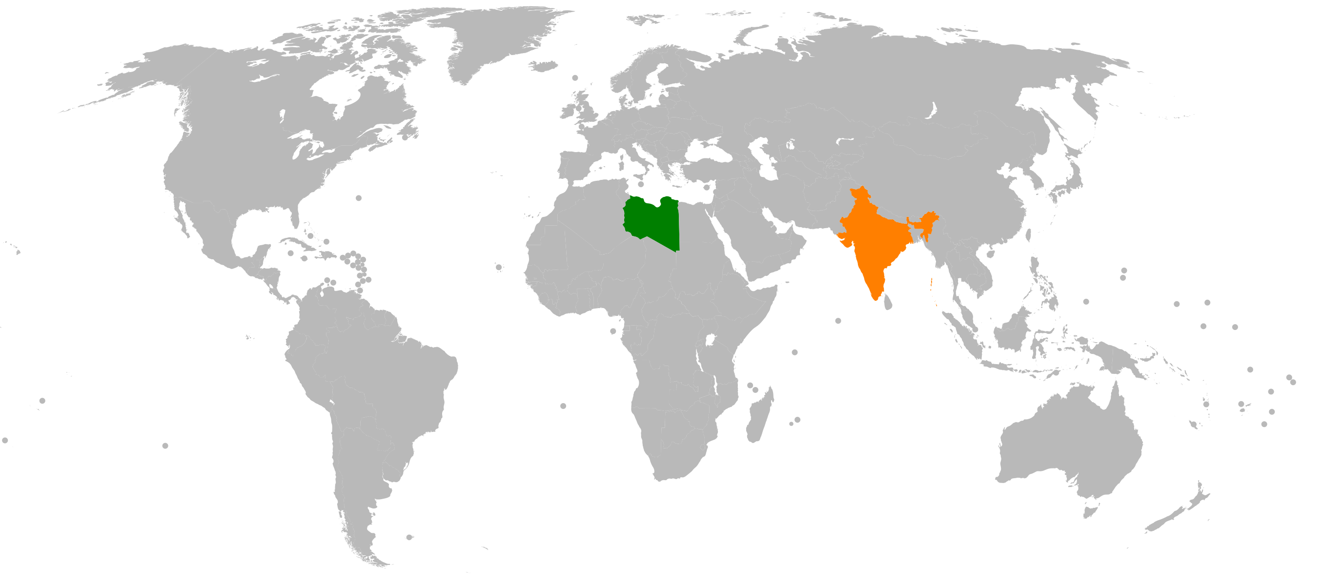 Map indicating locations of Libya and India