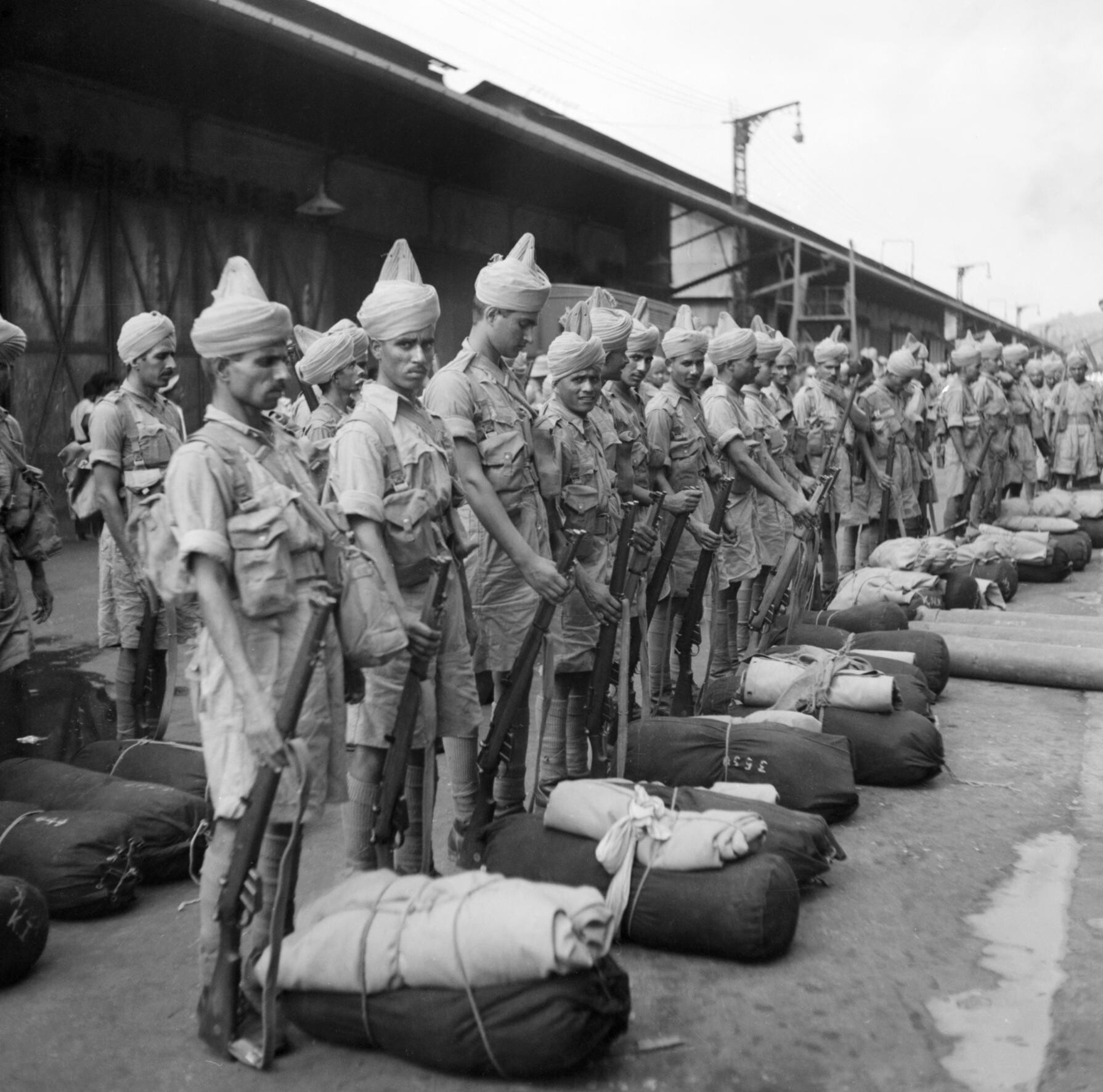 Newly-arrived troops line up in Singapore